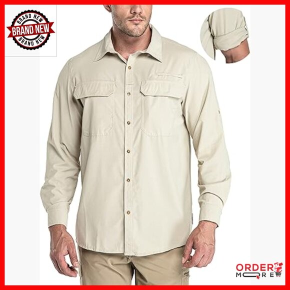 Men's UPF 50+ Long Sleeve Quick Dry Fishing Shirt for Hiking Camping